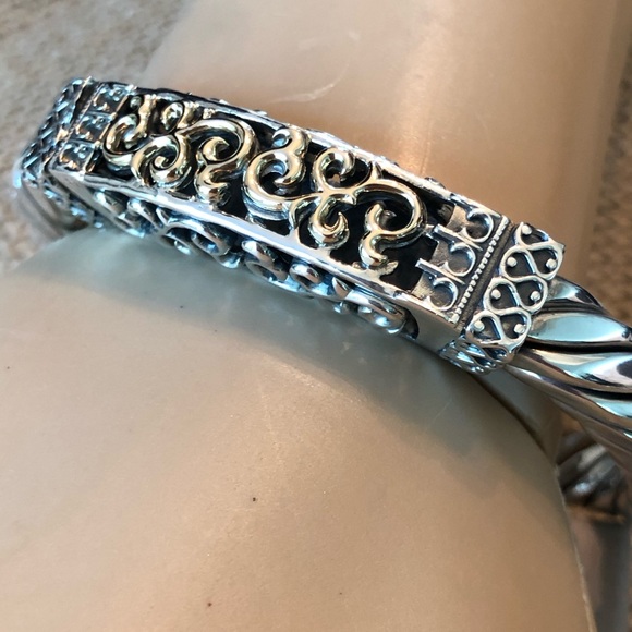 RARE 14k Gold Sterling Silver .925 Filigree Hinge Twisted Cuff Silpada Bracelet - Picture 6 of 8